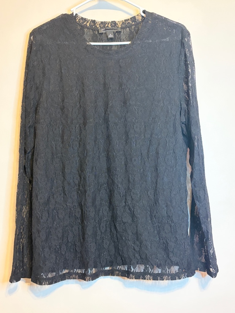 INC International Concepts Black Lace Long Sleeve Blouse